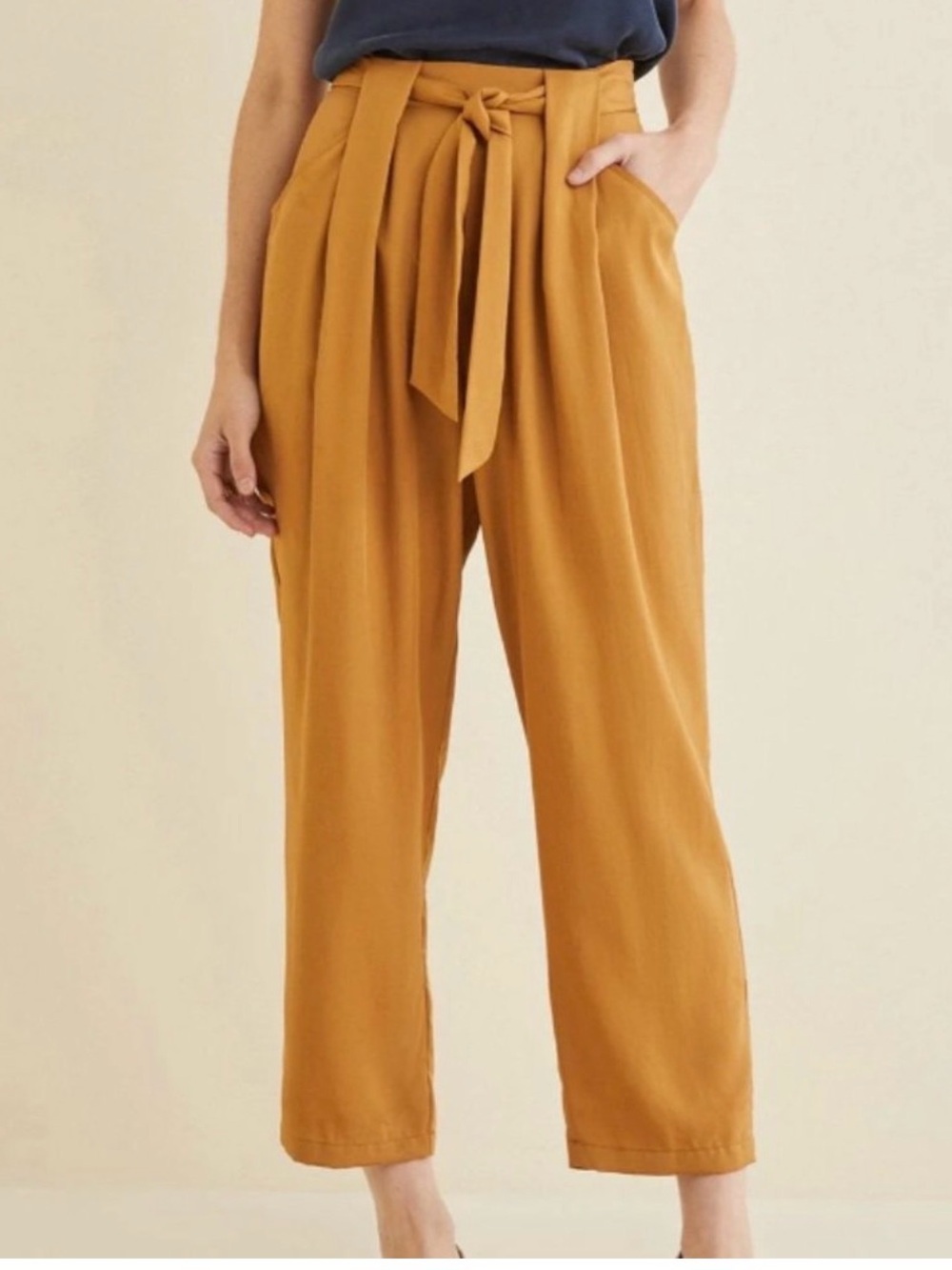 B4/3 Amour Vert Mustard Yellow High-Rise Wide Leg Pants With  Belt Size Large